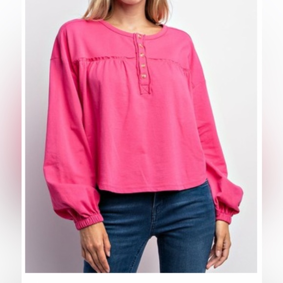 L Love Tops - Hot pink NWT French Terry Bubble Sleeve Knit Top